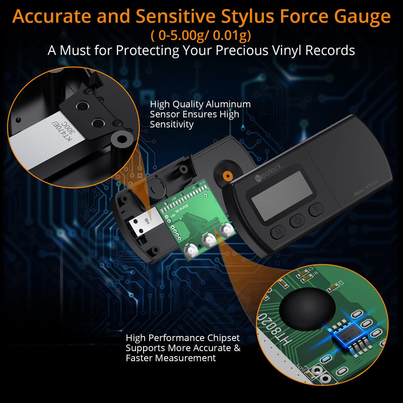 Neoteck Digital Turntable Stylus Force Scale Gauge 0.01g/5.00g Orange LCD Backlight for Tonearm Phono Cartridge-Jet Black Jet Black