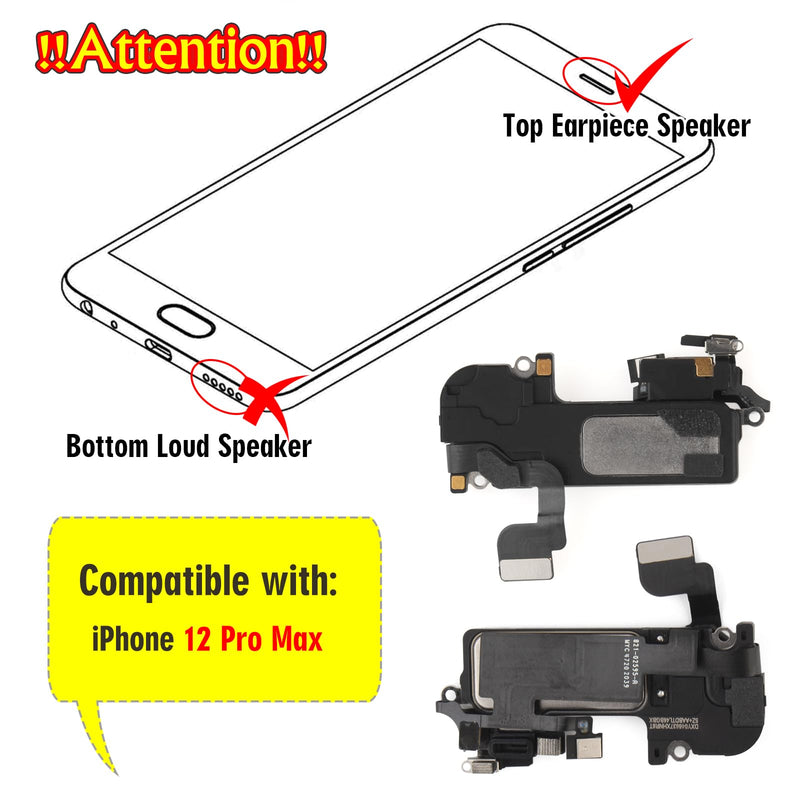 Earpiece Speaker for iPhone 12 Pro Max Ear Speaker Replacement for iPhone 12 Pro Max Speaker Replacement Light Proximity Sensor Flex Cable Earphone Speaker Assembly with Tools Black-12 Pro Max