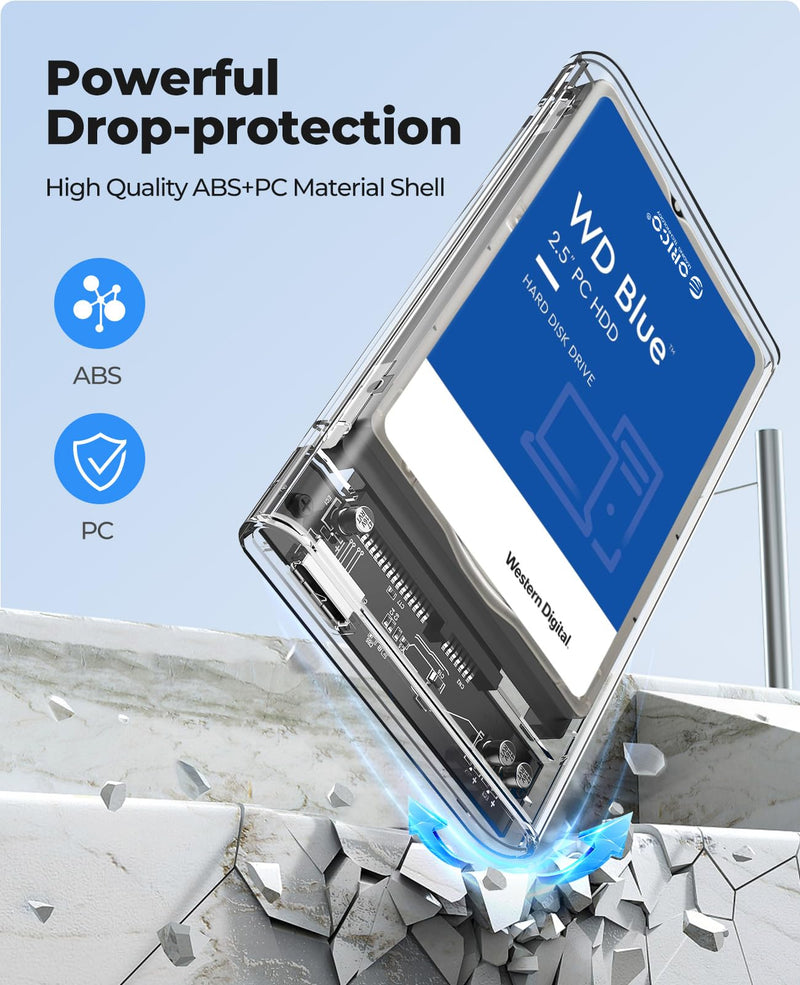 [AUSTRALIA] - ORICO 2.5'' External Hard Drive Enclosure USB 3.0 to SATA III Tool-Free Clear Hard Disk Case for 2.5 inch 7mm 9.5mm SATA HDD SSD Max 6TB Support UASP(2139U3) 