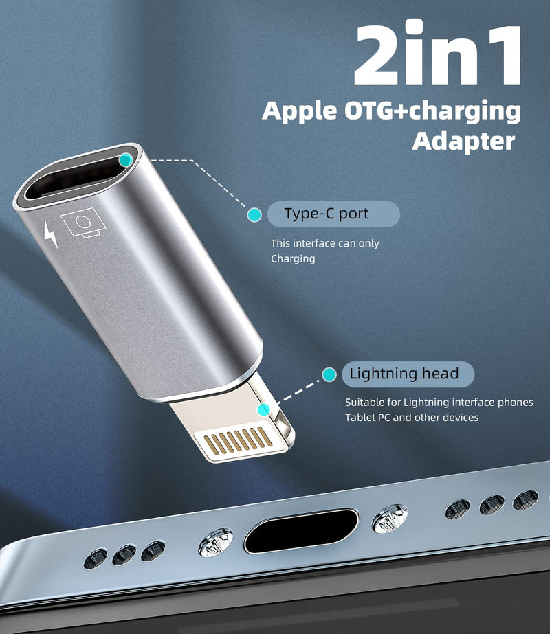 [AUSTRALIA] - iPhone OTG Adapter USB C Female to Lightning Male(2Pack)Apple Charger Data Sync Dongle Type-c Camera Card Reader Flash Drive Keyboard Mouse U Disk Converter for 14 13 11 12 Pro Max Xr X Xs 8 7 Se Plus 