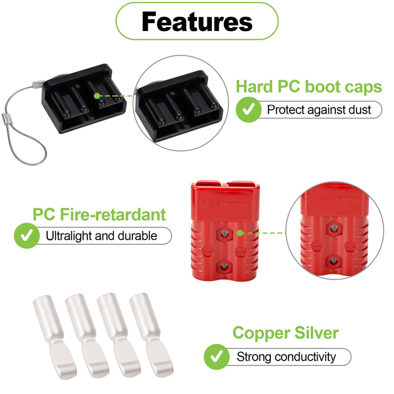 Spurtar 175A Battery Quick Connect/Disconnect, 1/0 AWG Wire Harness Plug, 12-36V Quick Connect Jumper Cables for Car ATV Lifts Motors Trailer Towing Winch, 4Pcs, Red 175A(4 Pack)