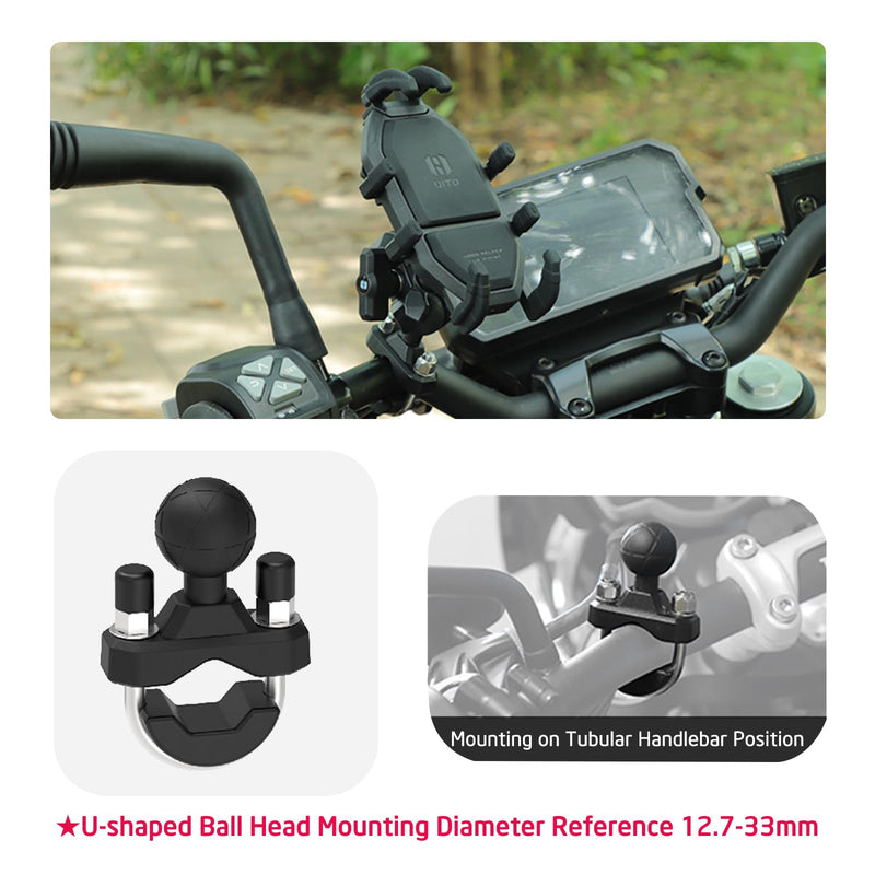 Vibration Damping Motorcycle Phone Mount -Shock Absorbing Bracket with Anti-Theft Design & 1" Ball Base 360° Rotation Universal for 4.0"-7.2" Phones, Fits for 0.5"-1.3" Handlebars