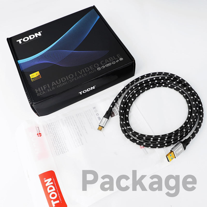 TODN HiFi USB A to USB C Audio Cable 6.5ft 4-Core OFC Shielded for DAC | Audiophile 24K Gold-Plated USB Audio Cable for Laptop/Sound Card/Amplifier/DJ Controller/Car Stereo 6.5ft/2m USB A to USB C Pro