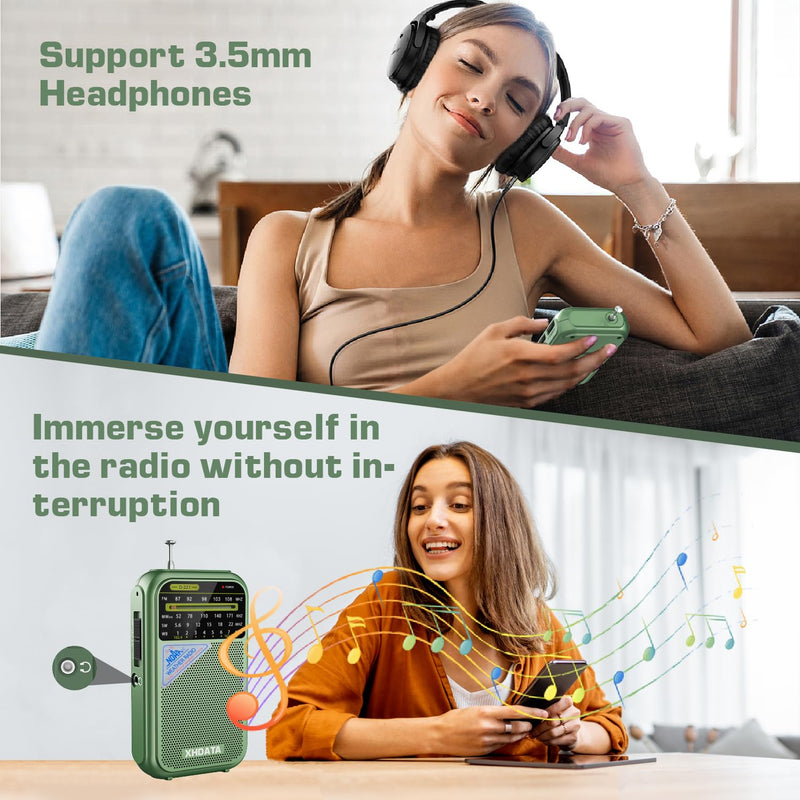 [AUSTRALIA] - XHDATA D221 NOAA Weather Radio Portable AM FM Shortwave Radio Receiver, 2 AA Battery Operated, Transistor Radio with Excellent Reception for Gift, Family, Elder (Green) Green 