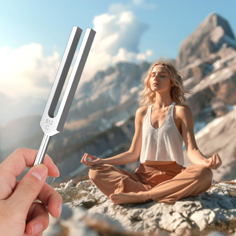 2 pcs 512Hz Tuning Forks Set, Made of Aluminum Alloy Material, Paired with 2pcs Silicone Hammers and 2pcs Plush Cloth Bags, Suitable for Chakra Sound Therapy, Yoga, Meditation