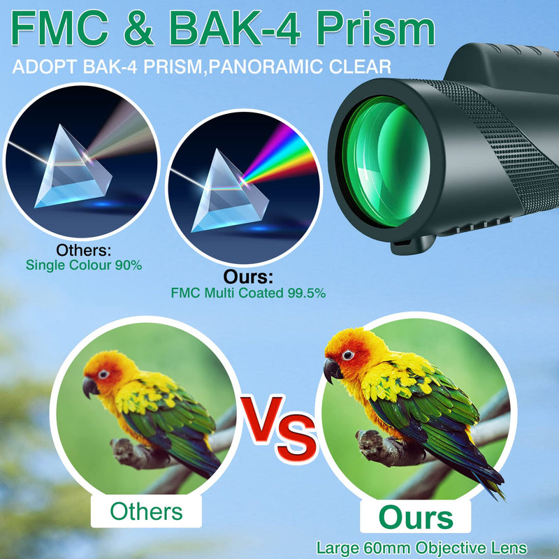 80x100 High Powered Monocular Telescope 2 Packs with Smartphone Holder & Tripod, HD Monocular for Adults with BAK4 Prism & FMC Lens for Hunting Star Bird Watching Wildlife Camping Hiking