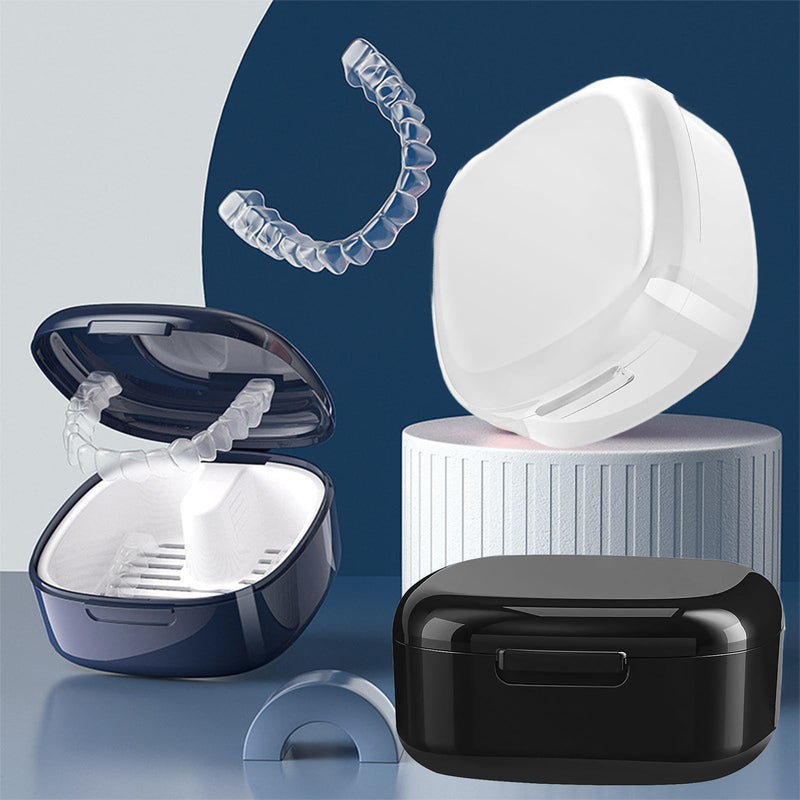 [AUSTRALIA] - Pack of 2 Denture Box, Portable Denture Box, Denture Box with Hanging, Portable for Storage and Cleaning Dummies and Braces (Black, White) 
