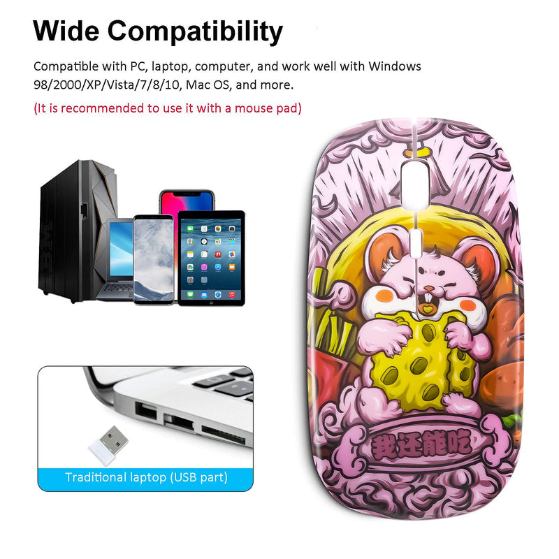 CHUYI Wireless Rechargeable Quiet Mouse Cute Bear Pattern Portable Travel Mute Mouse 1600 DPI Novelty Optical Silent Cordless Office Mice for Computer Laptop PC Gift (Pink) Pink