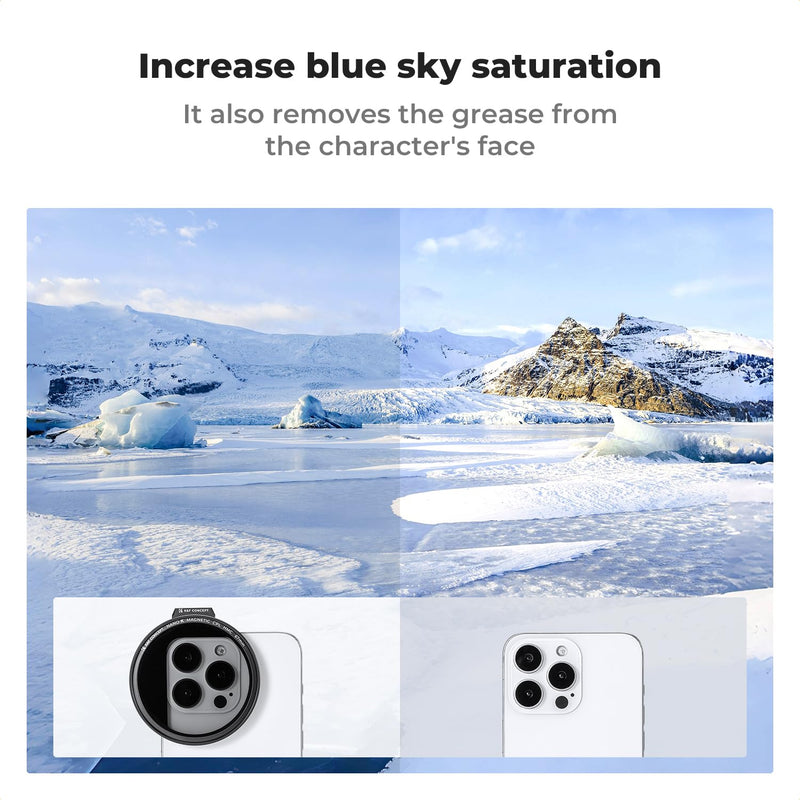 [AUSTRALIA] - K&F Concept Clip On 67mm CPL Magnetic Phone Lens Filter Kit, Phone Clip with Magnetic Adapter Ring/Cold Shoe/Locking Knob, Polarizer Filter for iPhone 16 15 Pro Max 14 13 