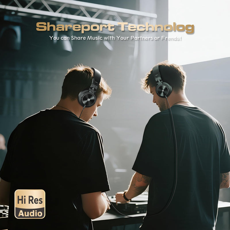 PUPGSIS Wired Over Ear Headphones: Studio Monitor Headphones - Professional 40kHz Hi-Res DJ Stereo Headphones - 1/4 to 3.5mm Audio Jack for Recording/Mixing/Podcast/Guitar/Piano Black