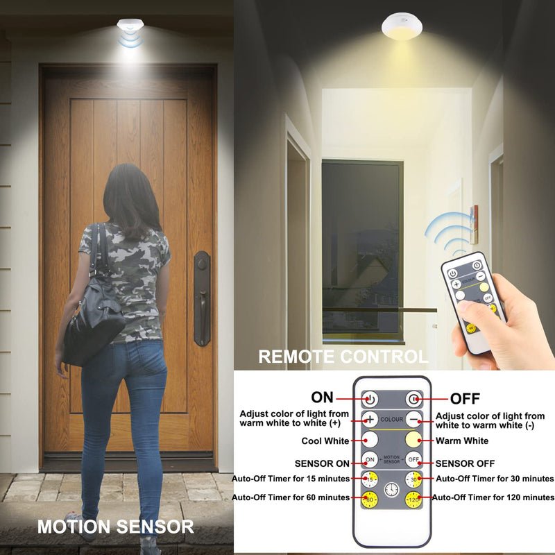 BIGMONAT Battery Operated Shower Light with Motion Sensor Wireless Ceiling Light RF Remote Controlled Through Walls|Brightness Dimmable and Timer Setting Indoor Lighting,Wireless Shower Light 5 Inches Motion+Remote
