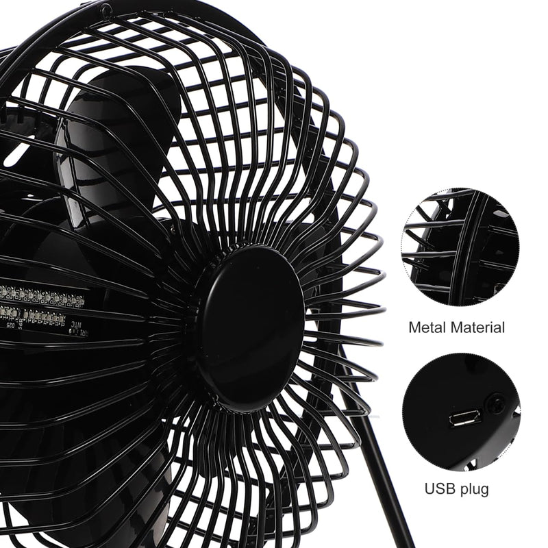 ULTECHNOVO USB LED Clock Fan with Real-Time Temperature Display, 6.5 Inch Quiet Brushless Motor Mini Desktop Cooling Fan, 360° Rotation Metal Frame Portable for Office Computer Desk, Dorm (Black)