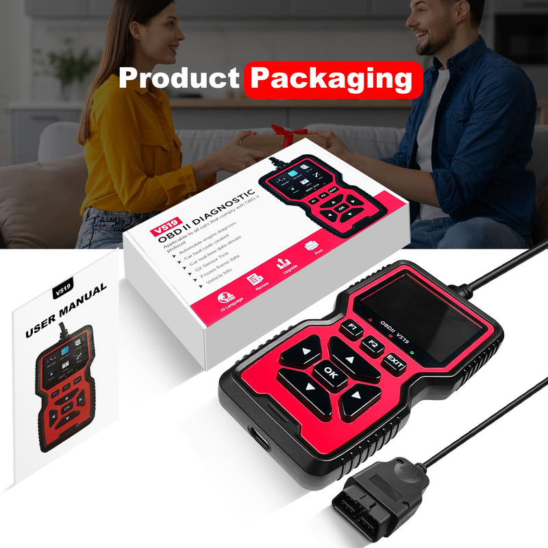 V519 OBD2 Diagnostic Scanner Tool - Vechicle Check Engine Light Code Reader with Battery Voltage Tester, I/M Readiness, Reset, and Code Eraser for All OBDII Car Since 1996 Red