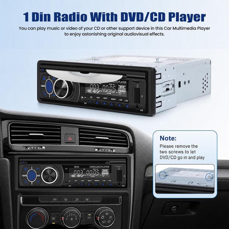 SIXWIN Single Din Car Stereo with Double BT Voice Assistant Find Car Function Audio Recording APP Control FM AM CD DVD Car MP3 Player USB AUX Port Car Audio System P3-support DVD