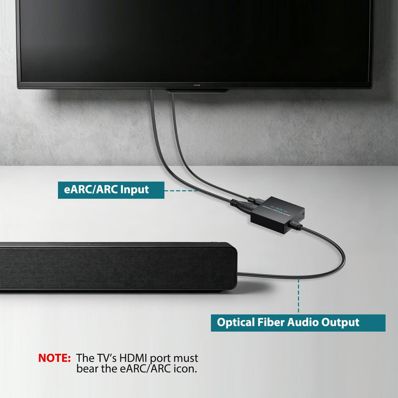 eARC Audio Extractor, HDMI ARC to Optical Adapter, 24Bit/192kHz | Converts TV eARC/ARC HDMI audio to optical output for soundbars, wireless TV headphones and home theater systems