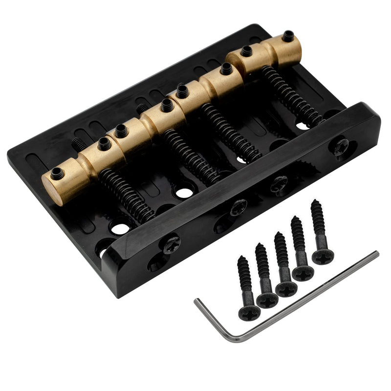 Musiclily Pro 19mm 4-String Bass Hardtail Bridge with Brass Saddles and Steel Plate, Black