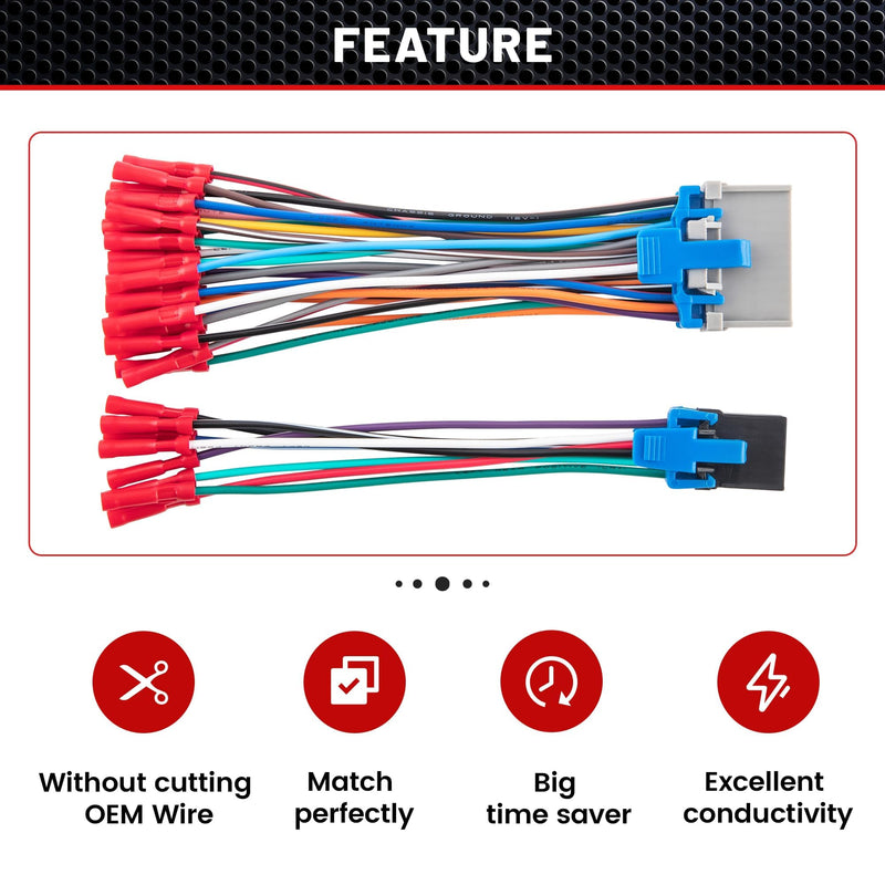 RED WOLF Car OE Radio Reverse Wiring Harness Fit for 2002-2007 GM GMC Sierra Chevy Silverado Buick Cadillac Pontiac Replace Factory Stereo Wire w/Connector Butt