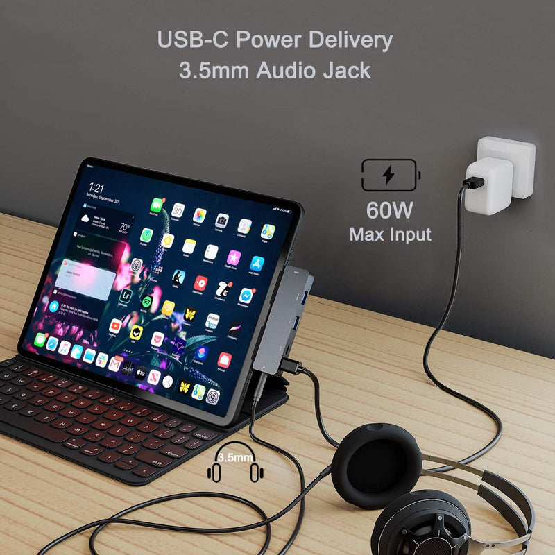 Adapter for iPad Pro USB C Hub for iPad Pro 11 12.9 2021 2020 2018,iPad Air 4/iPad Mini 6,7 in 1 USB C Hub with 4K HDMI,3.5mm Jack,USB3.0,USB C PD&Data,SD/TF Card Slot,iPad docking station accessories