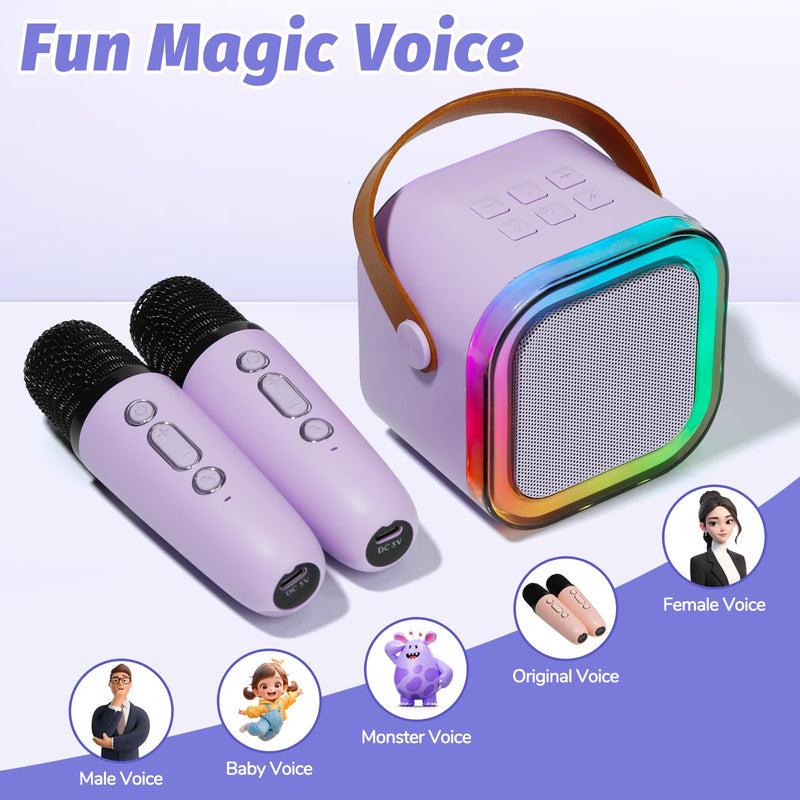 [AUSTRALIA] - Karaoke Machine for Kids, Mini Karaoke Speaker with 2 Wireless Microphones,Voice Effects,LED Lights, Portable Singing Machine for Girl, Ages 3,4,5,6,7,8,9,10,11,12+ Years Old Birthday Gift(Purple) Purple 