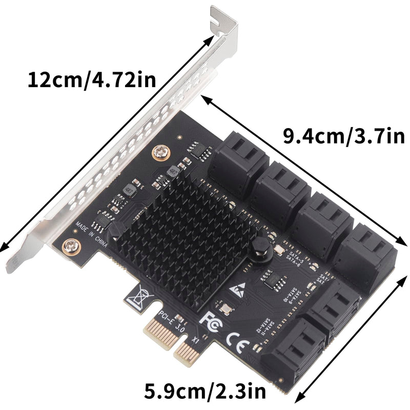 PCIe x1 to 12-Port SATA3.0 Expansion Card,6Gbps SATA Adapter for SSD/HDD, Plug and Play with 12 Status LEDs, Compatible with Windows/Linux/Ubuntu/ESXi/Synology NAS (with SATA Cables) 12 ports + ordinary SATA cable