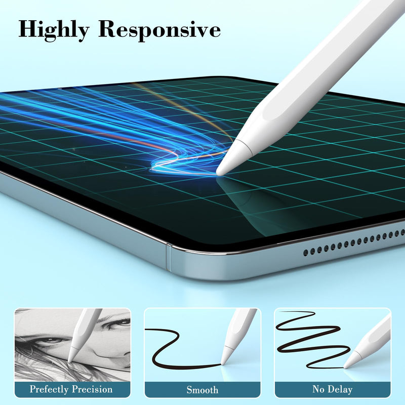 Stylus Pen for iPad, 10 Mins Fast Charging Apple iPad Pencil 1st/2nd Generation with Palm Rejection, Tilt Sensitivity for iPad 6/7/8/9/10, iPad Pro 11" and 12.9", iPad Air 3/4/5, iPad Mini 5/6 A-white