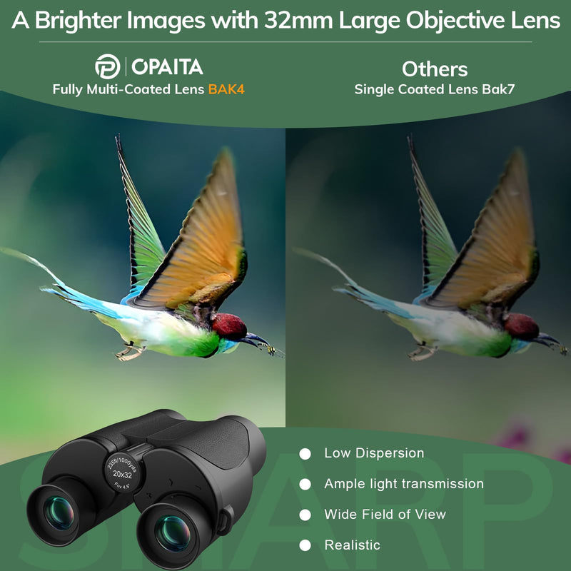 20x32 Compact Binoculars for Bird Watching - OPAITA High Powered Small Binoculars for Adults Kids with Low Light Vision for Hunting Cruise Trip Travel Concert Hiking A.20x32-Black