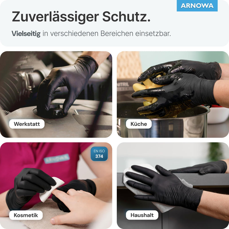 ARNOMED Disposable Gloves, Pack of 100 Black L Nitrile Gloves, Powder-Free and Latex-Free Disposable Gloves, Gloves Available in Size XS, S, M, L, XL and XXL
