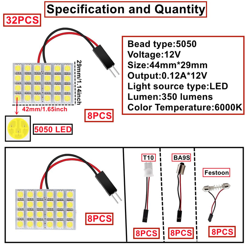 [AUSTRALIA] - HUAZIZ 8 pieces super white energy-saving 5050 24 SMD LED panel dome light interior reading plate light roof ceiling interior wired lamp + 8 pieces garland adapter 