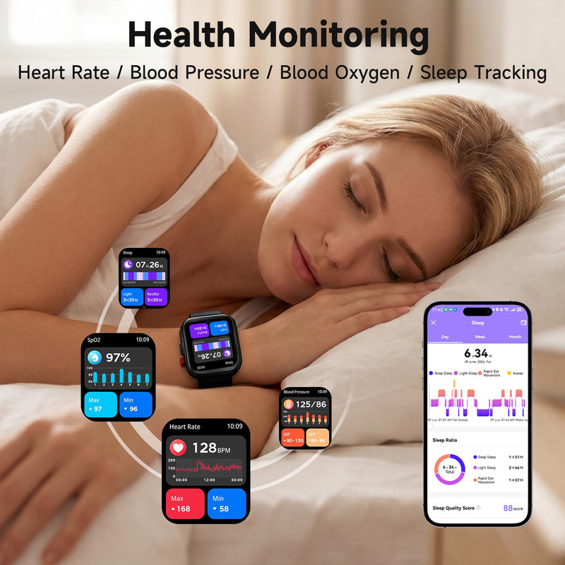 Smart Watch for Men Women, Fitness Tracker Smartwatch 1.83" HD IP68 Black | Answer/Make Call 24/7 Heart Rate/Sleep/SpO2 Monitor Waterproof 100+ Sport Modes Voice Assistant Compalible with Android & ios