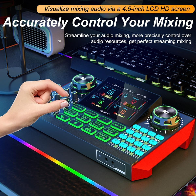 [AUSTRALIA] - Audio Mixer Podcast Equipment Bundle, XLR Studio Live Sound Card for Streaming Podcasting, Audio Interface DJ Mixer Sound Board for Microphone PC Mobile TikTok YouTube Video Content Creating Be-G9-US 