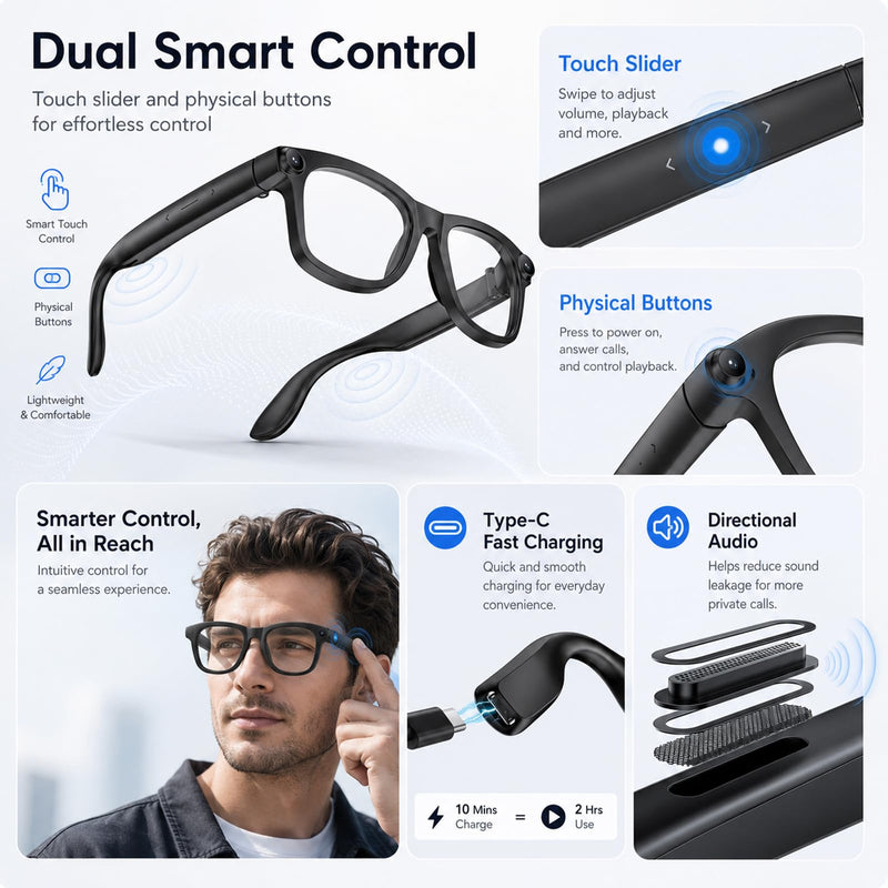 AI Smart Glasses with Camera, 8MP Camera Glasses, 4K HD Video, Bluetooth Ai Glasses for Men Women, Voice Assistant, Object Recognition, Real Time Translation & Meeting Minutes