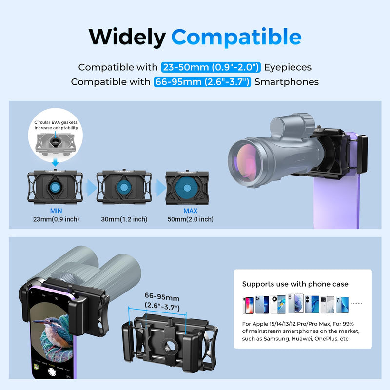 [AUSTRALIA] - Upgraded Telescope Phone Adapter, Rotatable 360° Binocular Photo Adapter for Android & iPhone,Smartphone Holder Mount for Telescope,Monocular,Binocular,Spotting Scope,Microscope with Bluetooth Shutter Black 