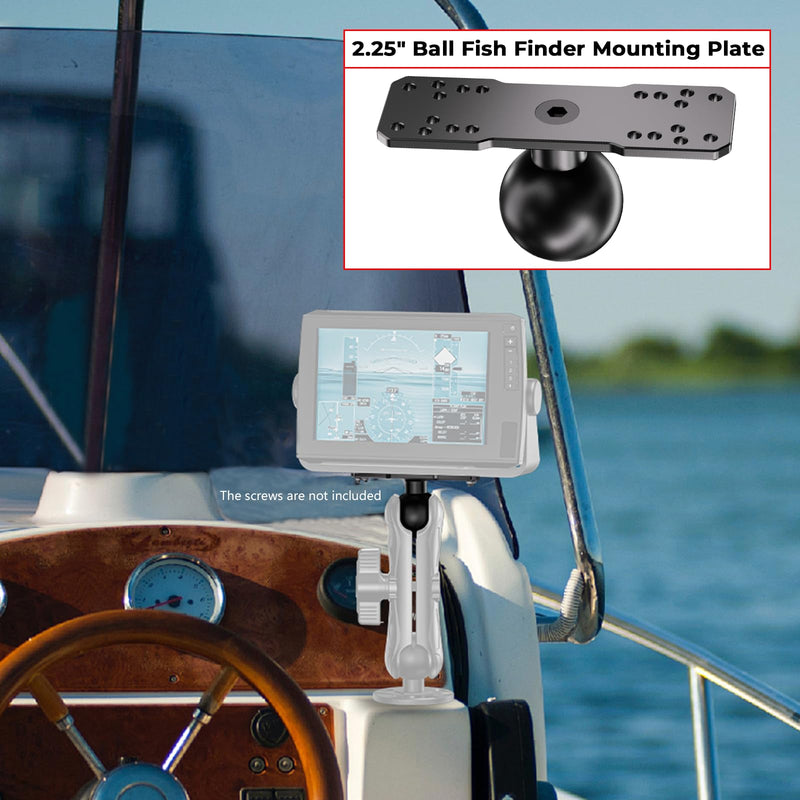 VAZESWIN 2.25" Ball Fish Finder Mount Aluminum Alloy AMPS Rectangular Plate | Universal Marine Electronic Mount Plate for Garmin, Lowrance, Compatible with RAM Mounts D Size 2.25" Ball Double Socket Arm