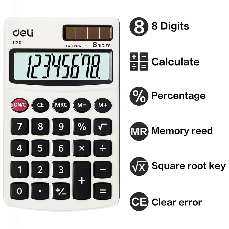 Calculator, Deli Standard Function Basic Calculators, Solar Battery Dual Power Office Calculator with Cover, Metal Panel 1 Pack