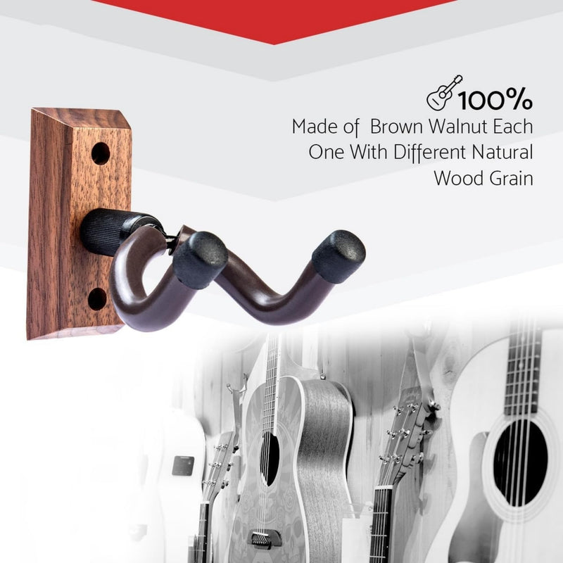 [AUSTRALIA] - Guitar Wall Mount Hanger Brown Walnut 4 Pack, Guitar Wall Hangers Hooks Holder Stand Display with Screws - Easy to Install - Fits Guitars, Bass, Mandolin, Banjo 
