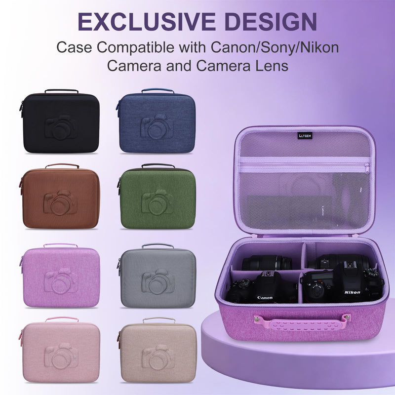 Medium Camera Case Bag for Canon/Sony/Nikon Camera and Multiple Lens Pink | Hard Travel Carrying Case Bag for Canon/Sony/Nikon DSLR SLR Mirrorless Camera and Multiple Lens with 3 Dividers Medium