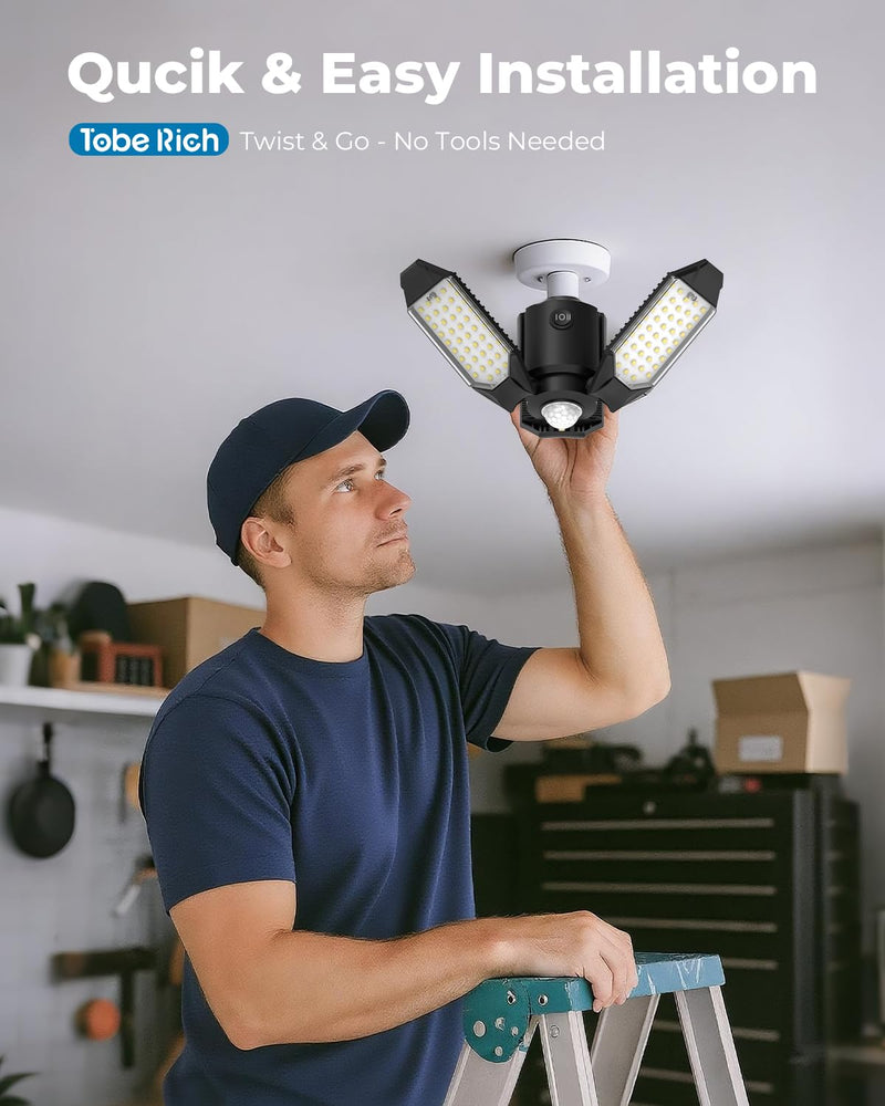 [AUSTRALIA] - toberich Motion Sensor Garage Lights 2 Pack, 8000LM Motion Sensor Shop Light w/ 3 Switch Modes, 6500K Indoor Motion Activated Light Bulb for Garage, Workshop, Laundry Room, Basement 