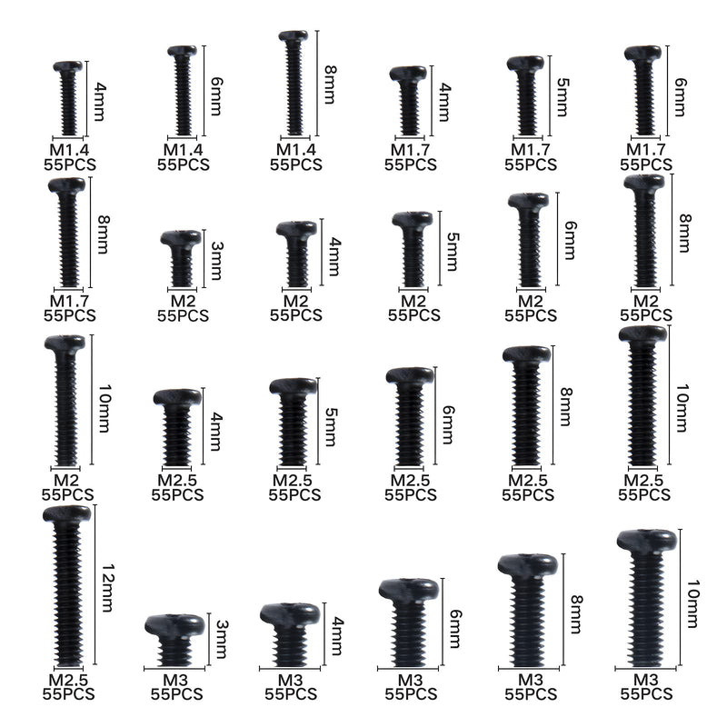 1320Pcs Black Laptop Screws Kit,Notebook Tiny Computer Replacement Electronic Screws,Pan Head Small Machine Screws for Laptop,Watches,Clocks,Mobile Phone