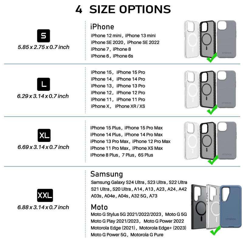 ykooe Rugged Nylon Holster for iPhone 15, 15 Pro, 14, 14 Pro, 13, 13 Pro, 12, 12 Pro, 11, 11 Pro, XR, Galaxy S24, S23, S22 Cell Phone Belt Holder for Men, Black - L