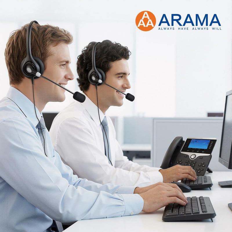Arama Phone Headsets for Office Phones RJ600C1 RJ9 Wired Headset with Noise Canceling Mic Phones Desk Landline Headset with Microphone Compatible with Cisco Office Phone Mono-A600C