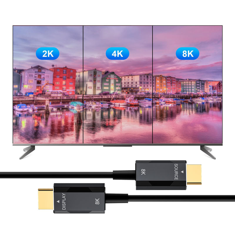 Fiber Optic HDMI 2.1 Cable – Ultra High Speed 48Gbps, Supports 8K@60Hz /4K/120Hz, Thin & Flexible Design, High Durability, Compatible with All HDMI 2.1 Device (Diretional-Fiber, 50ft)