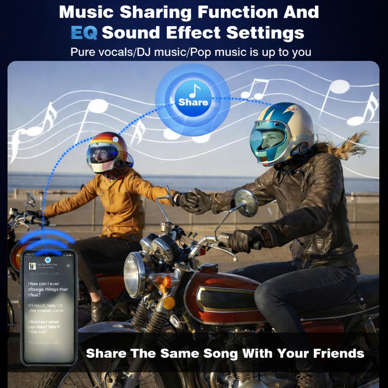 Motorcycle Helmet Headset 3 Riders Communication System S2 Intercom with Music Sharing/HiFi Sound/3 EQ Music Modes/DSP&CVC Noise Cancellation/IP67/FM Radio - S2-Black 1 Pack Single Pack Matte Black Single Pack