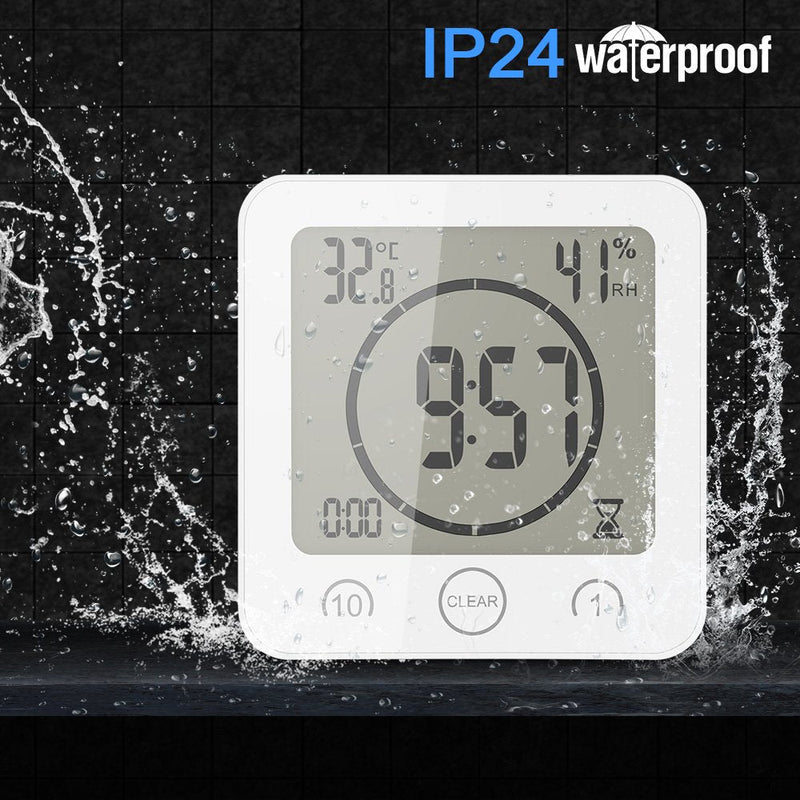 AOZBZ Shower Wall Clock, Digital Kitchen Timer with Alarm, Waterproof Touch Screen Timer, Temperature Humidity Display with Suction Cup Hanging Hole (White) White