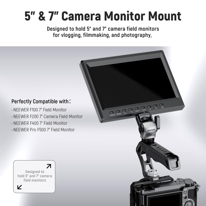 NEEWER Color Blocking Camera Monitor Mount with Cold Shoe, Anti Twist 1/4" Screw, 360° Swivel 180° Tilt Damping, Compatible with Atomos Ninja V 5"&7" Field Monitor Compatible with SmallRig Cage, MA013