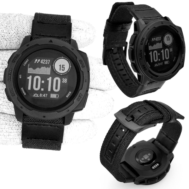Abanen 22mm Nylon Military Style Watch Bands for Garmin Instinct/Instinct 2 Solar, Woven Fabric Durable Wristband Strap for Garmin Instinct Tactical/Tide/Esports/Instinct Solar Black
