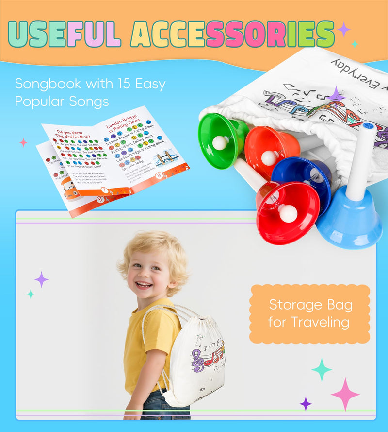 Handbells, Hand Bells Set 8 Note Musical Bells with Colorful Songbook for Toddlers Children Kids Adults School Church Classroom Wedding, by Vangoa