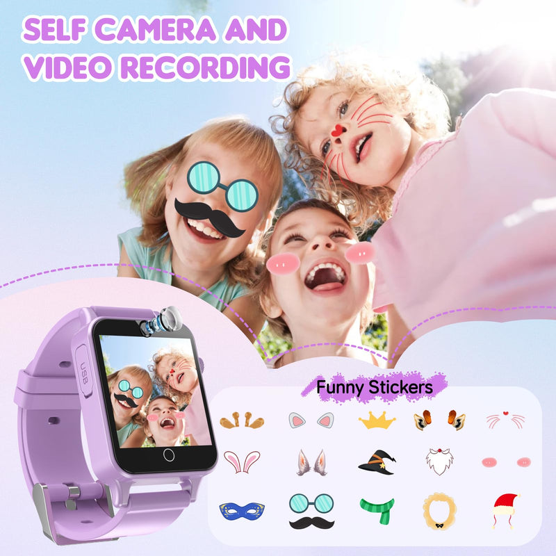 Kids Smart Watch Girls for Age 5-12, HD Camera Toddler Watch Educational Toys Birthday Gifts for Girls Ages 5 6 7 8 9 with Music Player, Alarm Clock, Learn Card, 30 Games, Pedometer Purple