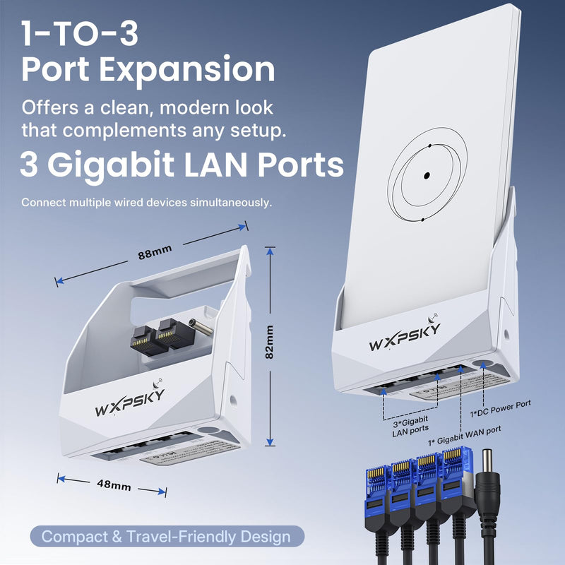 Starlink Router Mini Ethernet Adapter & Mount, Gigabit Docking Station with 3 LAN Ports, Wall-Mount & Adhesive Network Expansion for Home, RV & Office, Compact Plug & Play Internet Splitter