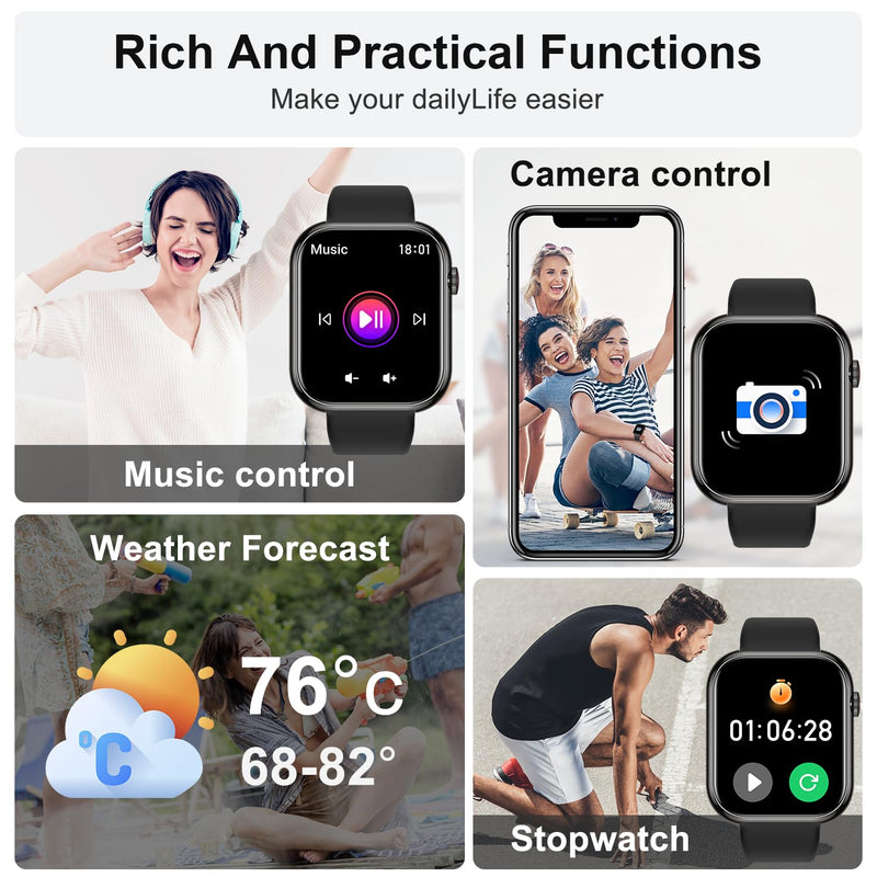 Smart Watch for Men Women Fitness: Waterproof Make/Answer Call Smart Watches for Men Digital Mens Watches Running Step Tracker Smartwatch Android Phones iPhone Samsung Compatible Heart Rate Monitor Black