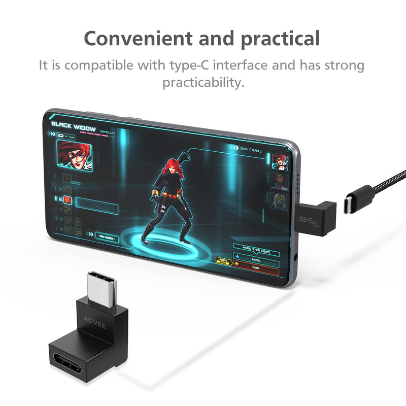 AGVEE [ 4 Pack] 90 Degree Right Angled USB-C Male to USB-C Female Adapter (Type-C 3.2 Gen 2) Video 10G Data Converter, Black
